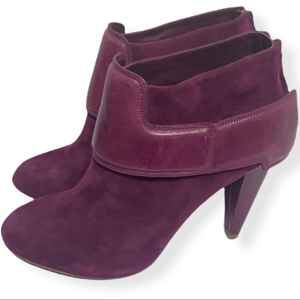 - Botkier Jada Fuchsia Suede & Leather Heeled Bootie Pump